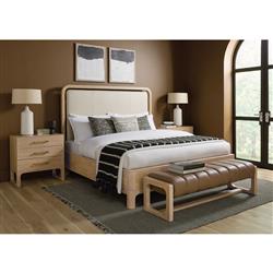 Xavier Modern Classic Toast Leather Light Oak Bedroom Bench|