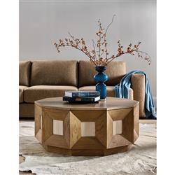 Kara Modern Classic Brown Oak Geometric Round Coffee Table|