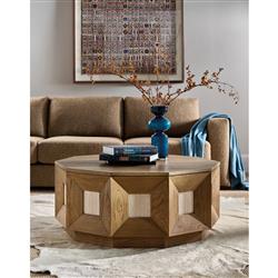 Kara Modern Classic Brown Oak Geometric Round Coffee Table|