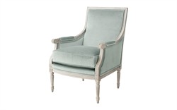 Juliette Sea Mist Velvet Vintage White Bergere Chair|