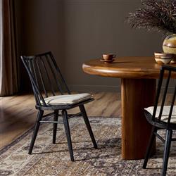 Lara Rustic Lodge Beige Striped Black Oak Windsor Dining Side Chair|
