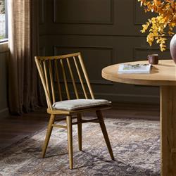 Lara Rustic Lodge Beige Striped Oak Windsor Dining Side Chair|
