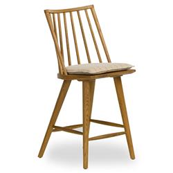Lara Rustic Lodge Beige Striped Brown Oak Windsor Counter Stool|