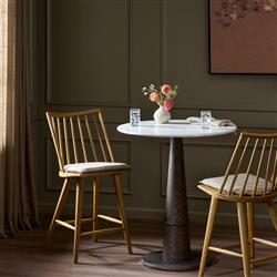 Lara Rustic Lodge Beige Striped Brown Oak Windsor Counter Stool|