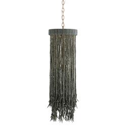 Baja Coastal Beach Dark Grey Beaded Wood Pendant|