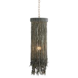 Baja Coastal Beach Dark Grey Beaded Wood Pendant|