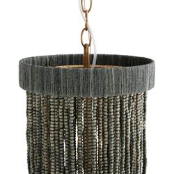 Baja Coastal Beach Dark Grey Beaded Wood Pendant|