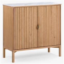 Cadence Modern Classic Marble Reeded Oak Wood Media Cabinet - 38"|