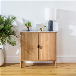 Cadence Modern Classic Marble Reeded Oak Wood Media Cabinet - 38"|