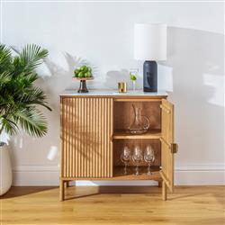 Cadence Modern Classic Marble Reeded Oak Wood Media Cabinet - 38"|