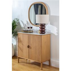 Cadence Modern Classic Marble Reeded Oak Wood Media Cabinet - 38"|