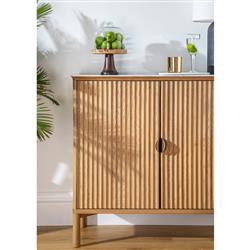 Cadence Modern Classic Marble Reeded Oak Wood Media Cabinet - 38"|