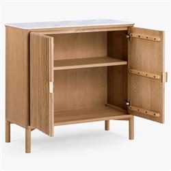 Cadence Modern Classic Marble Reeded Oak Wood Media Cabinet - 38"|