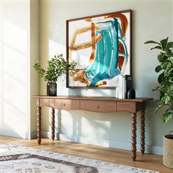 Thomas Updated Traditional Brown Wood Spindle Console Table|