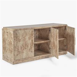 Briella Modern Classic Light Brown Burl Wood 3 Door Sideboard|
