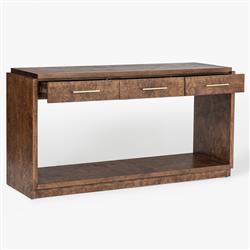 Briella Modern Classic Dark Brown Burl Wood Console Table|