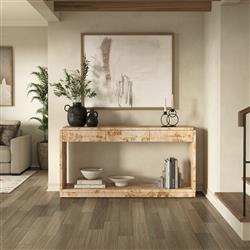 Briella Modern Classic Light Brown Burl Wood Console Table|