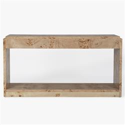 Briella Modern Classic Light Brown Burl Wood Console Table|
