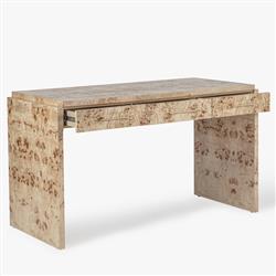 Briella Modern Classic Light Brown Burl Wood Rectangular Desk|