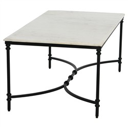 Rhea French Country White Marble Black Metal Rectangular Coffee Table|