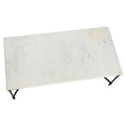 Rhea French Country White Marble Black Metal Rectangular Coffee Table|
