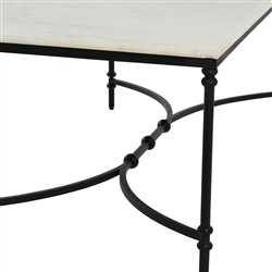 Rhea French Country White Marble Black Metal Rectangular Coffee Table|