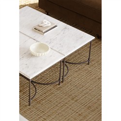 Rhea French Country White Marble Black Metal Rectangular Coffee Table|