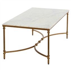 Rhea French Country White Marble Gold Metal Rectangular Coffee Table|