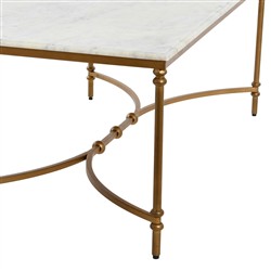 Rhea French Country White Marble Gold Metal Rectangular Coffee Table|