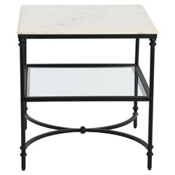 Rhea French Country White Marble Black Metal Square End Table|