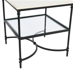 Rhea French Country White Marble Black Metal Square End Table|