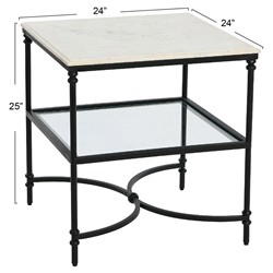 Rhea French Country White Marble Black Metal Square End Table|