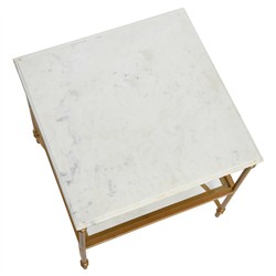 Rhea French Country White Marble Gold Metal Square End Table|