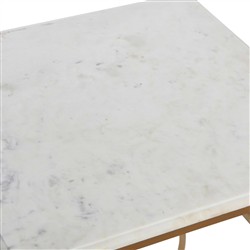 Rhea French Country White Marble Gold Metal Square End Table|