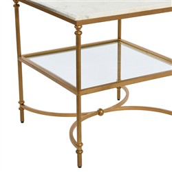 Rhea French Country White Marble Gold Metal Square End Table|
