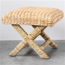 Vera Coastal Beach Brown Woven Water Hyacinth Square Stool|