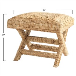 Vera Coastal Beach Brown Woven Water Hyacinth Square Stool|