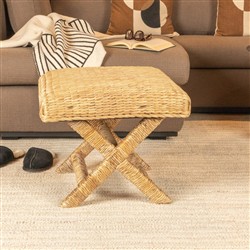 Vera Coastal Beach Brown Woven Water Hyacinth Square Stool|