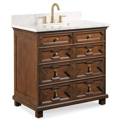 17th Century Updated Traditional White Marble Brown Wood Vanity Sink - 36"|