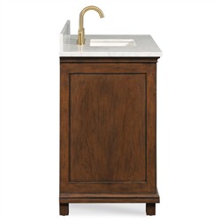 17th Century Updated Traditional White Marble Brown Wood Vanity Sink - 36"|
