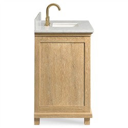 17th Century Updated Traditional White Marble Limewash Oak Wood Vanity Sink - 36"|