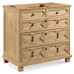 17th Century Updated Traditional White Marble Limewash Oak Wood Vanity Sink - 36"|