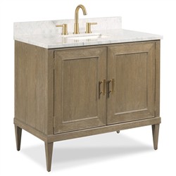Cerise Updated Traditional White Marble Brown Wood Oak Vanity Sink - 37"|
