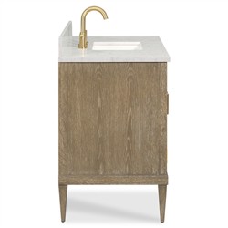 Cerise Updated Traditional White Marble Brown Wood Oak Vanity Sink - 37"|