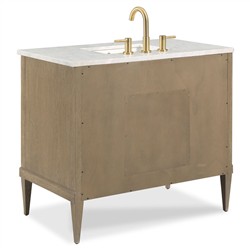 Cerise Updated Traditional White Marble Brown Wood Oak Vanity Sink - 37"|