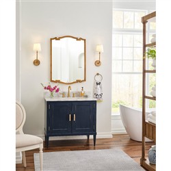 Cerise Updated Traditional White Marble Blue Oak Wood Vanity Sink - 37"|
