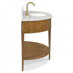 Isla Modern Classic White Marble Brown Burl Demilune Vanity Sink - 47"|