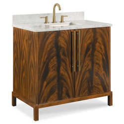 Ridge Updated Traditional White Marble Brown Mahogany Wood Vanity Sink - 37"|