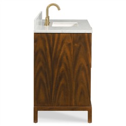 Ridge Updated Traditional White Marble Brown Mahogany Wood Vanity Sink - 37"|