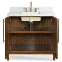 Ridge Updated Traditional White Marble Brown Mahogany Wood Vanity Sink - 37"|